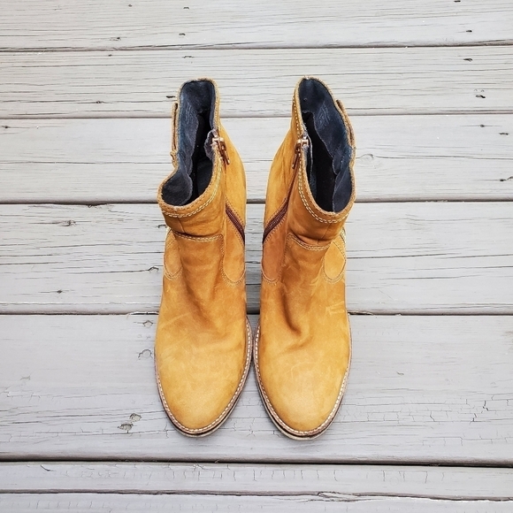 Aldo Olenalla Camel Banana Tan Suede Leather Zip Chunky Western Boho Ankle Boots - Picture 5 of 8